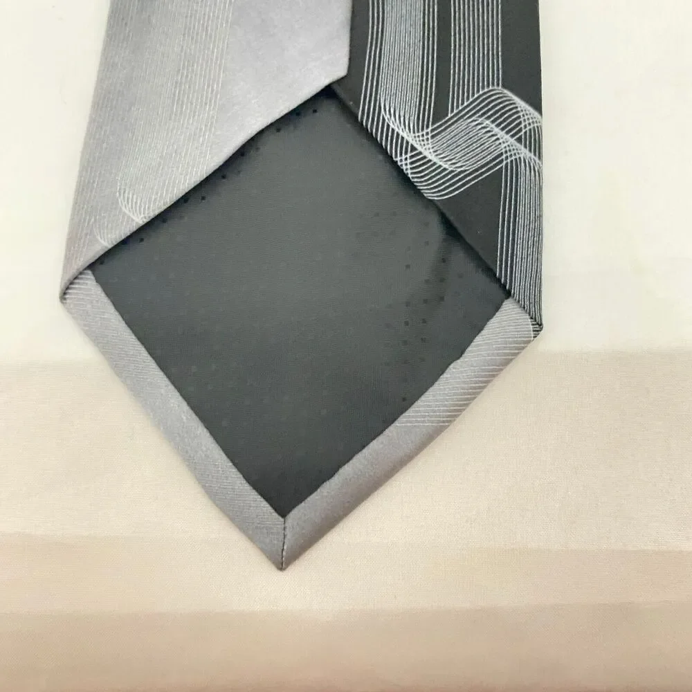 #5579 J. Ferrar Black and Gray Men's Striped Necktie, Tie 57x4